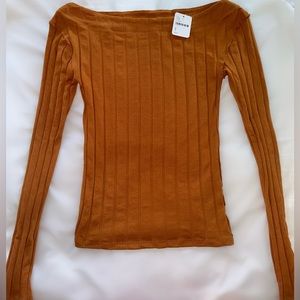 Free People - Off the Shoulder Long Sleeve Top - Burnt Orange - Size Small